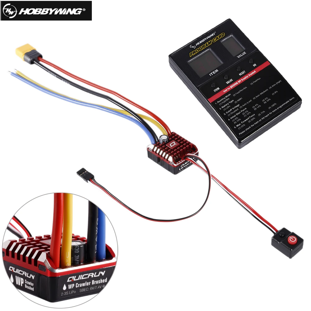 Hobbywing QuicRun 1:10 1/8 WP Crawler Brush Brushed 80A Electronic Speed Controller Waterproof ESC With Program box LED BEC
Hobbywing QuicRun 1:10 1/8 WP Crawler Brush Brushed 80A Electronic Speed Controller Waterproof ESC With Program box LED BEC