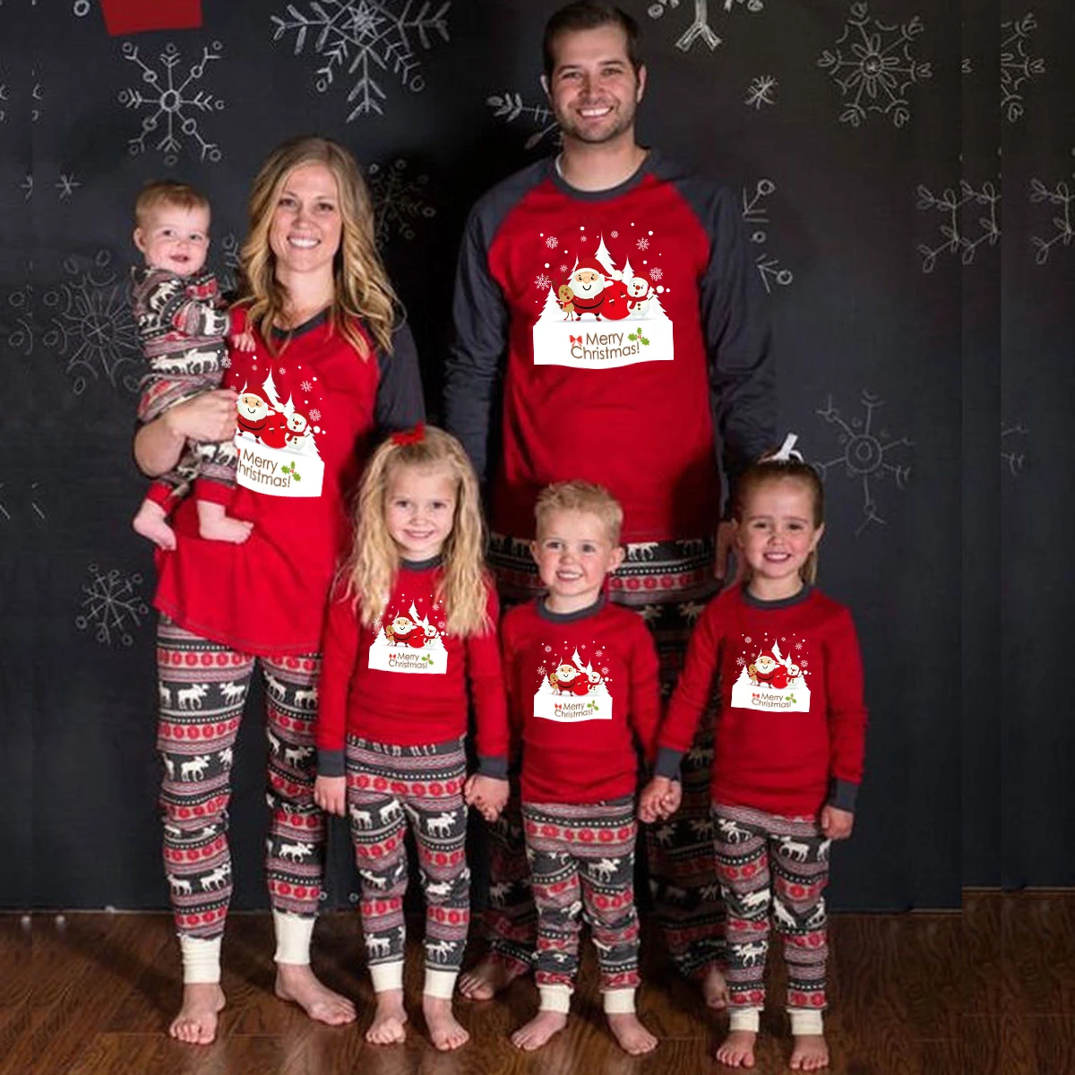 Christmas Pajamas Set Family Matching Sleepwear Adult Women Men Kid Boy Girl Cotton Top+Bottoms Pants Nightwear Outfit Plus Size | Мать и
