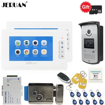 

JERUAN 7`` LCD Video Door phone Doorbell Voice/Video Recording Intercom system kit RFID Access IR Camera + 8GB TF card + E-lock