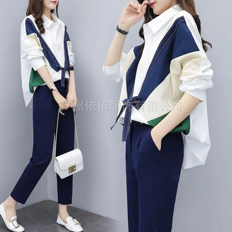Spring and summer new style Long sleeve shirt + pants two-piece suit Casual fashion temperament suit Spring two-piece suit 
Spring and summer new style Long sleeve shirt + pants two-piece suit Casual fashion temperament suit Spring two-piece suit