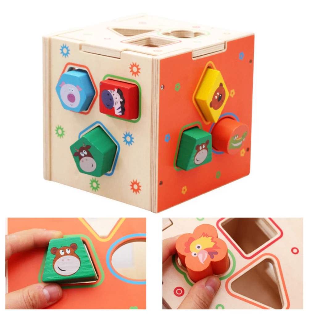 Kids Cute Animal Shape Sorting Cube Wooden Educational Montessori Toys Gift