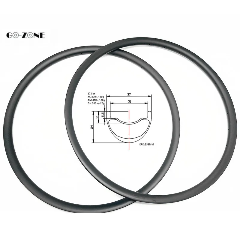 Best Go-zone 27.5 er mountain bike rim 37x24mm XC/AM tubeless matte/glossy 650B mtb dics brake carbon rim 24H 28H 32H 36H 2