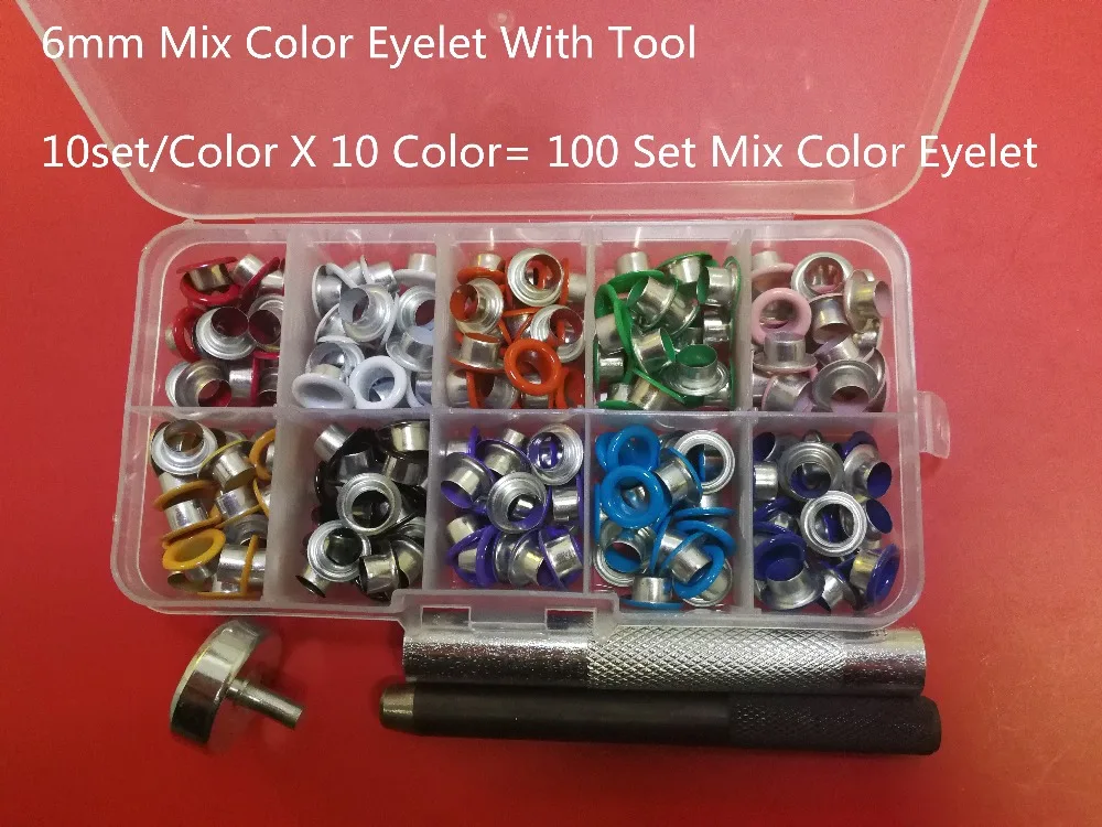 100set/box Multicolor 6mm Shoelaces eye Metal hole Eyelets rivets Corn Coated Color buttonholes DIY+ 1 Set Punch Tool
100set/box Multicolor 6mm Shoelaces eye Metal hole Eyelets rivets Corn Coated Color buttonholes DIY+ 1 Set Punch Tool