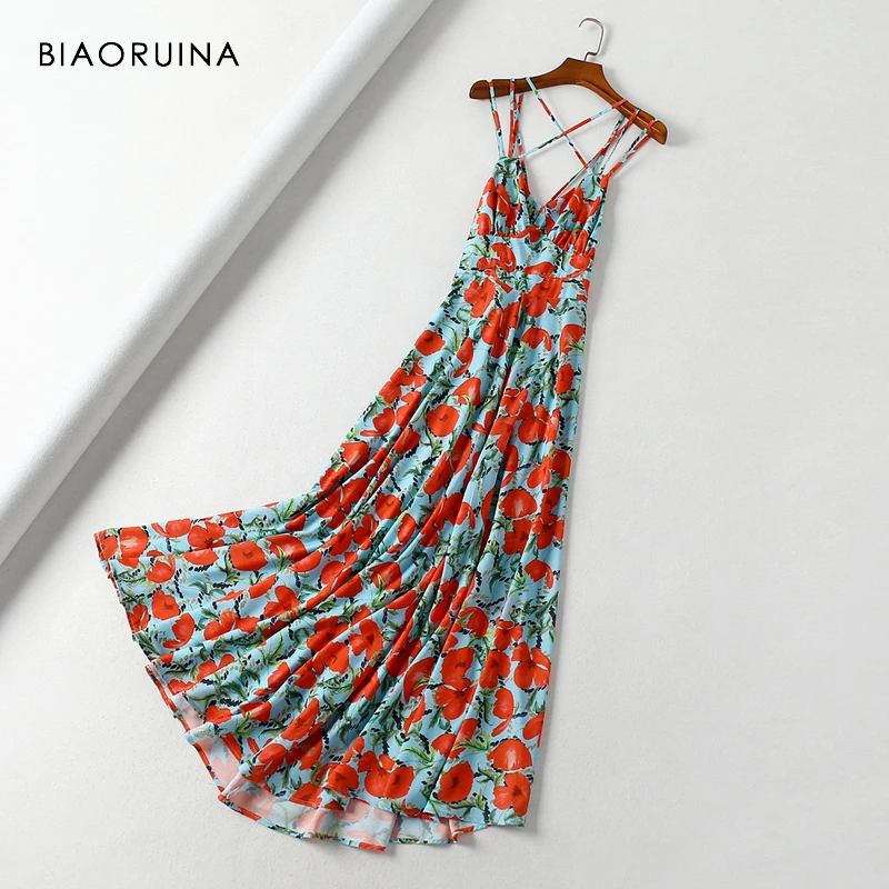 BIAORUINA Women's Sleevelsss V-neck Backless Chic Long A-line Dress High Waist Summer Holiday Beach Floral Printed Dress Vestido
BIAORUINA Women's Sleevelsss V-neck Backless Chic Long A-line Dress High Waist Summer Holiday Beach Floral Printed Dress Vestido