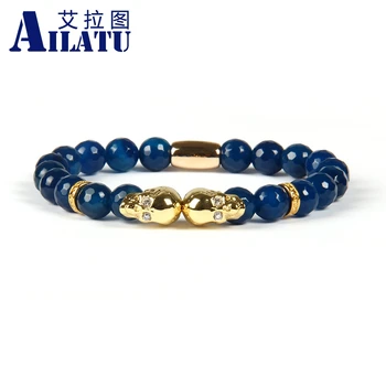 Ailatu Fashion Jewelry Wholesale 8mm Faceted Blue Onyx Stone Micro Pave Double Skull Beaded Bracelet for men
Ailatu Fashion Jewelry Wholesale 8mm Faceted Blue Onyx Stone Micro Pave Double Skull Beaded Bracelet for men