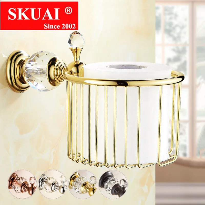 Toilet Paper Holders Paper Holders Gold Crystal Wall Mounted Bathroom Accessories Black Bathroom WC Basket Tissue Holder MJ004
Toilet Paper Holders Paper Holders Gold Crystal Wall Mounted Bathroom Accessories Black Bathroom WC Basket Tissue Holder MJ004