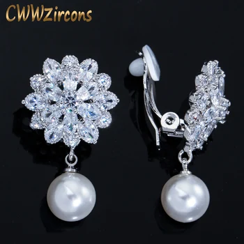 CWWZircons No Piercing White CZ Crystal Dangle Drop Pearl Flower Clip on Earrings Non Hole Pierced Ear Jewelry For Women CZ410
CWWZircons No Piercing White CZ Crystal Dangle Drop Pearl Flower Clip on Earrings Non Hole Pierced Ear Jewelry For Women CZ410