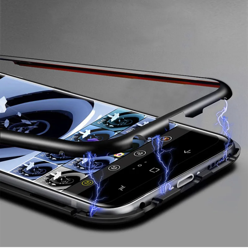 New Luxury Magnetic Case For Samsung Galaxy S8 S9 Plus S7 Edge Note 8 9 Clear Mobile Phone tempered glass Back Cover Casing Etui