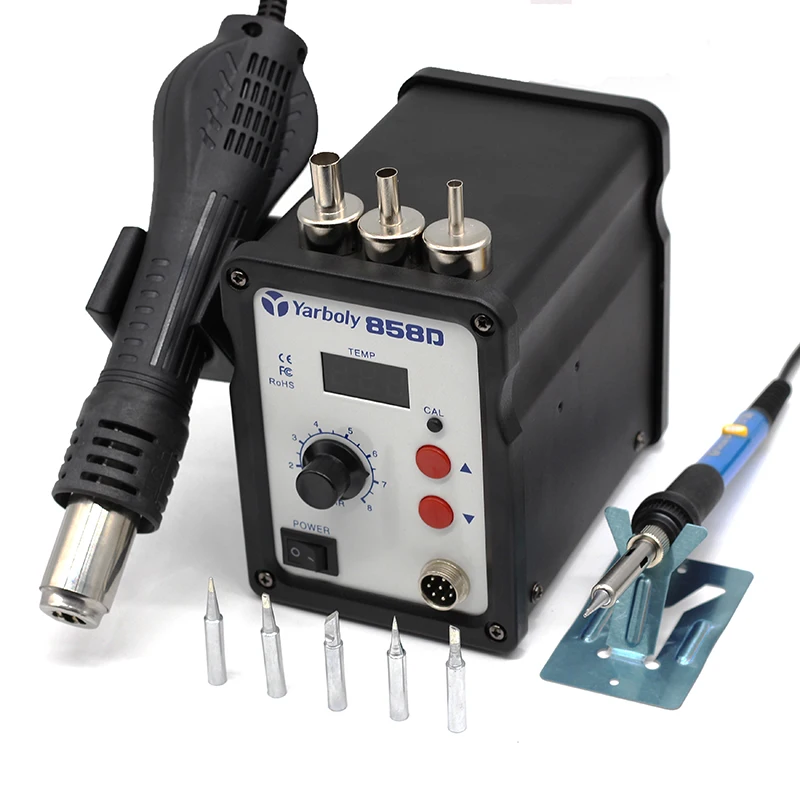 Hot Air Gun Hair Dryer Heat Blower Desoldering ESD Soldering Rework SMD Station 858D + 60W Temperature Adjustable Soldering Iron
Hot Air Gun Hair Dryer Heat Blower Desoldering ESD Soldering Rework SMD Station 858D + 60W Temperature Adjustable Soldering Iron
