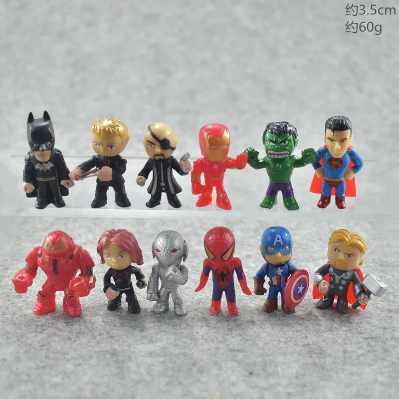 12 pcs The Avengers 3 Super Heroes toys Mini the Avengers Figures Batman Hulk Thor Action Toys Superhero model toys for Children
12 pcs The Avengers 3 Super Heroes toys Mini the Avengers Figures Batman Hulk Thor Action Toys Superhero model toys for Children