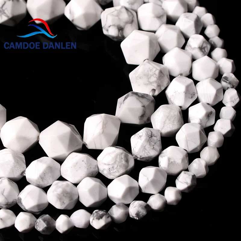 

CAMDOE DANLEN Natural Stone Big Faceted White Turquoises Howlite Loose Beads 6 8 10 12 MM Fit Diy Beads Handmade Jewelry Making