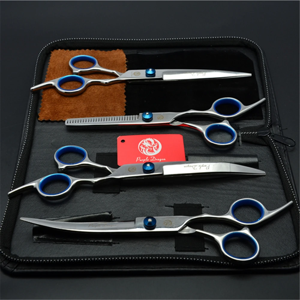 4Pcs Suit 7" 19.5cm Purple Dragon Cutting Shears +UP&Down Curved Scissors+Thinning Scissors Professional Pets Hair Shears Z3001
4Pcs Suit 7" 19.5cm Purple Dragon Cutting Shears +UP&Down Curved Scissors+Thinning Scissors Professional Pets Hair Shears Z3001