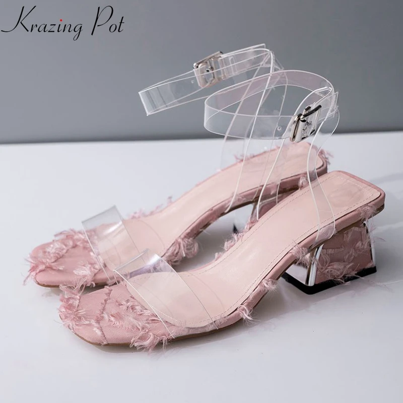 Krazing Pot summer natural leather transparent peep toe med heels holiday dating party fashion fringe tassel jelly sandals L60
Krazing Pot summer natural leather transparent peep toe med heels holiday dating party fashion fringe tassel jelly sandals L60