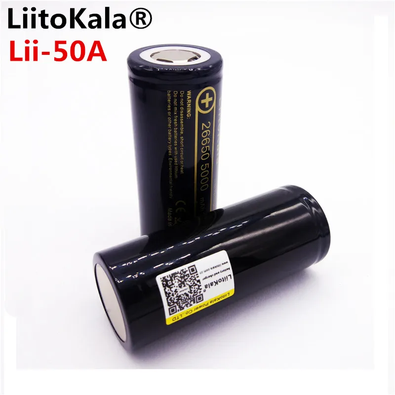 

2PCS LiitoKala Lii-50A 26650 5000mah 26650-50A Li-ion 3.7v Rechargeable Battery for Flashlight 20A new packing