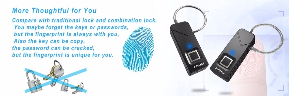 small and portable intelligent Fingerprint Lock Anti-Theft Keyless Padlock Waterproof Smart Lock for Bags/Suitcases/Gym/Cabinets
small and portable intelligent Fingerprint Lock Anti-Theft Keyless Padlock Waterproof Smart Lock for Bags/Suitcases/Gym/Cabinets