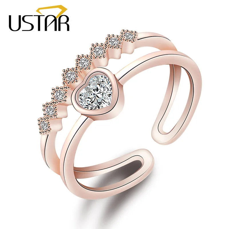 USTAR AAA Zircon Heart wedding Rings for women Double layer Crystals finger Engagement rings Jewelry Opening adjustable size
USTAR AAA Zircon Heart wedding Rings for women Double layer Crystals finger Engagement rings Jewelry Opening adjustable size