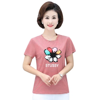Casual Short Sleeve Stripe T Shirt Women Tops 2020 Summer Clothes New Plus Size 5XL Middle Age Mother O-Neck Bottoming Shirt
Casual Short Sleeve Stripe T Shirt Women Tops 2020 Summer Clothes New Plus Size 5XL Middle Age Mother O-Neck Bottoming Shirt