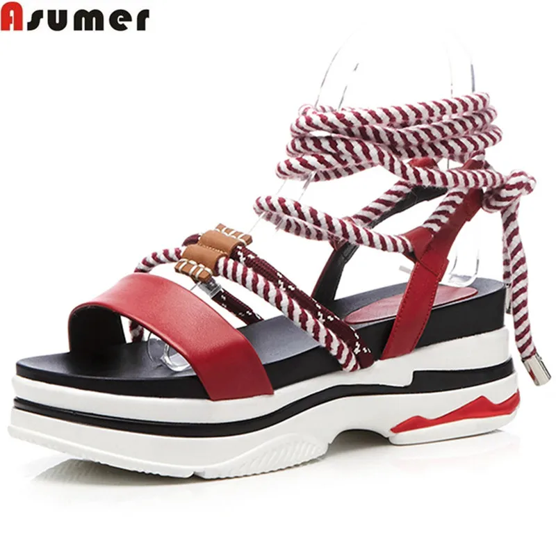 ASUMER black red fashion summer new shoes woman flat platform sandals women ankle strap casual genuine leather shoes big size
ASUMER black red fashion summer new shoes woman flat platform sandals women ankle strap casual genuine leather shoes big size