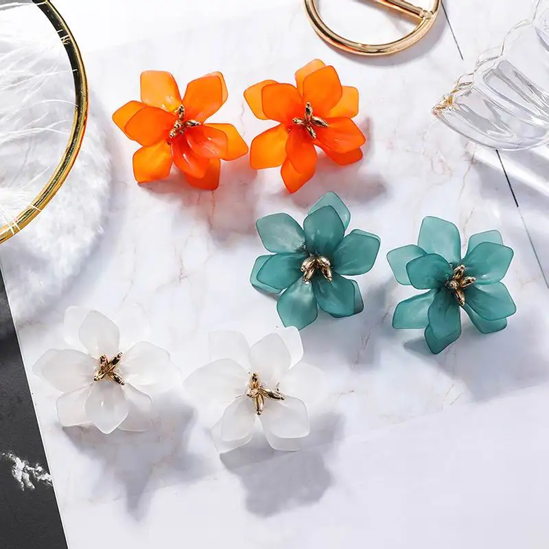 

2019 New Exaggerated Acrylic Big Flower Petal Earrings For Women Orange White Temperament pendientes