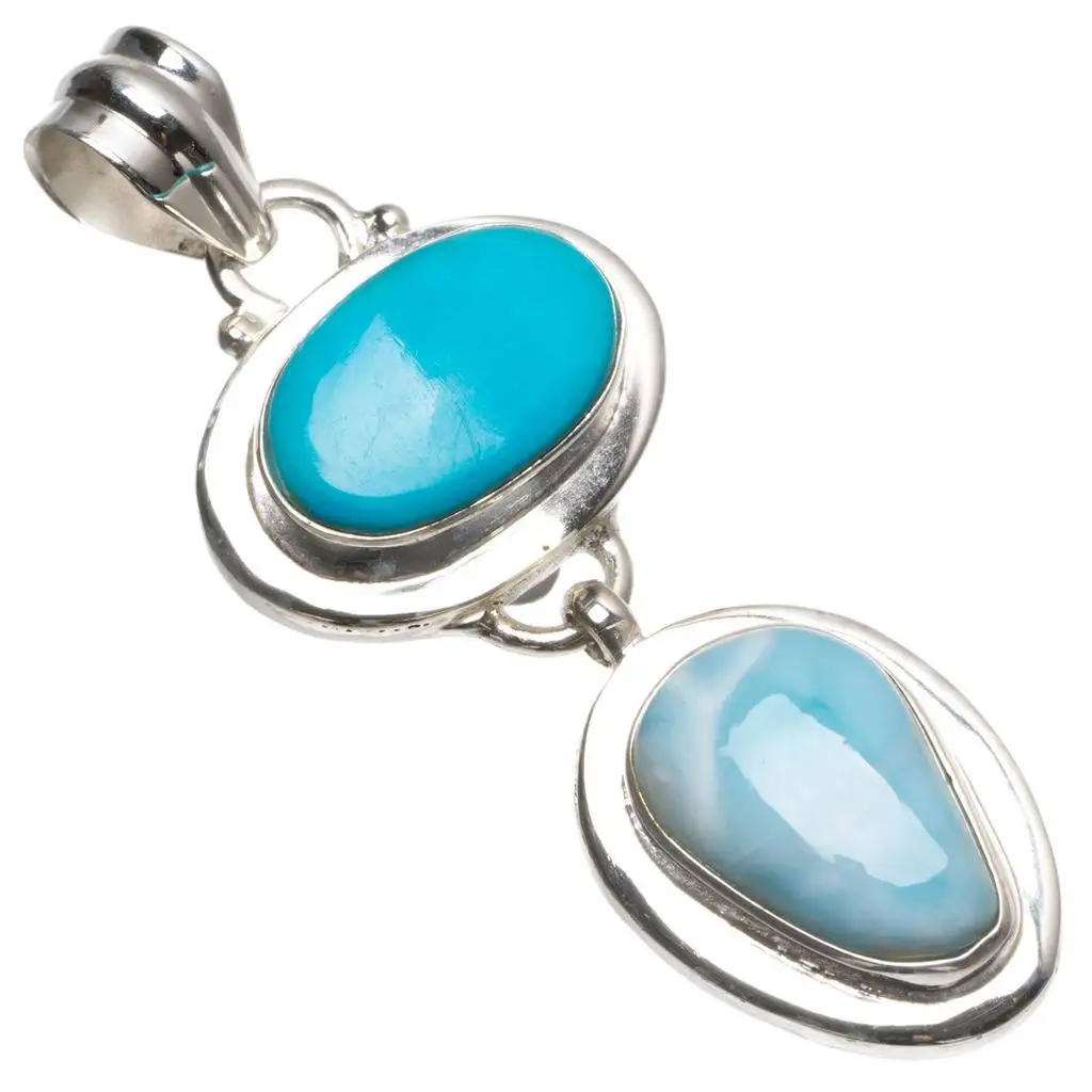 Natural Caribbean Larimar and Turquoise Vintage 925 Sterling Silver Pendant 2" T0110
Natural Caribbean Larimar and Turquoise Vintage 925 Sterling Silver Pendant 2" T0110