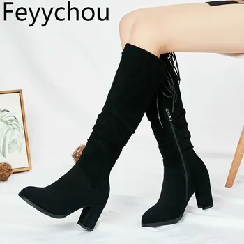 Women Boots Autumn Winter Warm High-heeled Knee-High Round Toe Zip 2018 Sexy New Fashion Flock Martin Boots Black Beige Brown
Women Boots Autumn Winter Warm High-heeled Knee-High Round Toe Zip 2018 Sexy New Fashion Flock Martin Boots Black Beige Brown