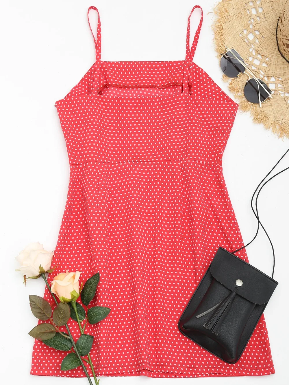 AZULINA Polka Dot Spaghetti Strap Summer Cami Dress Women Casual Brief A Line Red Mini Dress Vestidos De Festa Ladies Sundress 8