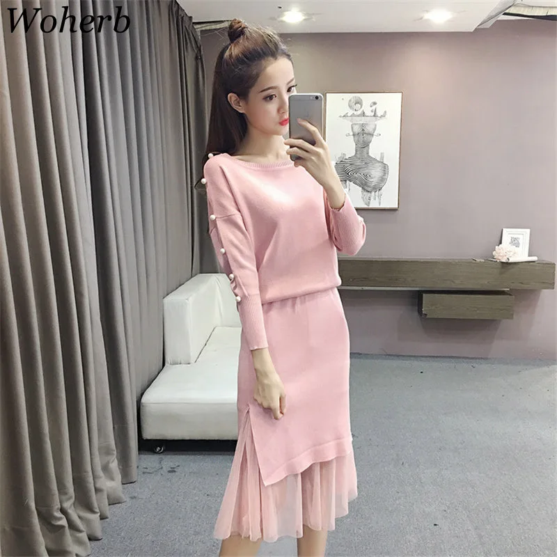 Woherb Elegant Sweater+Skirt Two Pieces Set Winter Clothes 2019 Pearl Beading Tops Gauze Patch Skirt Pull Femme 20485
Woherb Elegant Sweater+Skirt Two Pieces Set Winter Clothes 2019 Pearl Beading Tops Gauze Patch Skirt Pull Femme 20485