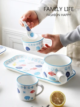 Japanese hand-painted ceramic breakfast plate set household soup rice bowl dessert afternoon tea cup spoon tableware one person
Japanese hand-painted ceramic breakfast plate set household soup rice bowl dessert afternoon tea cup spoon tableware one person