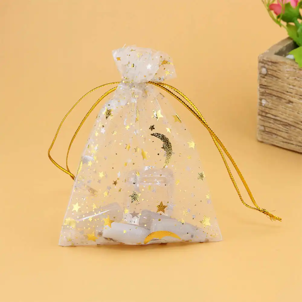 100pcs organza bags wedding transparent drawstring jewelry