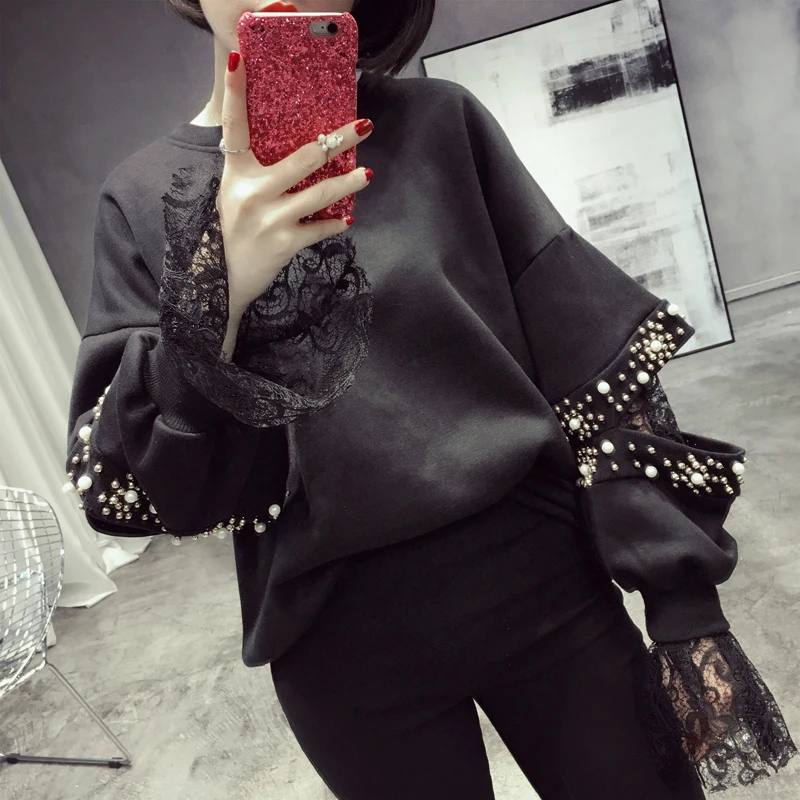 Black women Pullovers cut down sleeve sequins Sweatshirt loose style round collar extra long lace sleeve fashion winter clothing
Black women Pullovers cut down sleeve sequins Sweatshirt loose style round collar extra long lace sleeve fashion winter clothing