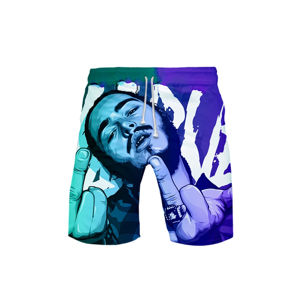 Post Malone Boardshorts 3D Printing Quick Dry Beach Shorts for Mens White