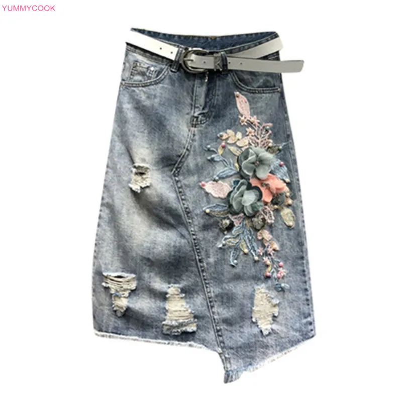 Plus Size Fashion embroidery Denim Skirt Women Summer Hole Ripped irregular Jeans Skirt Female zipper Tassel School Skirt 479
Plus Size Fashion embroidery Denim Skirt Women Summer Hole Ripped irregular Jeans Skirt Female zipper Tassel School Skirt 479