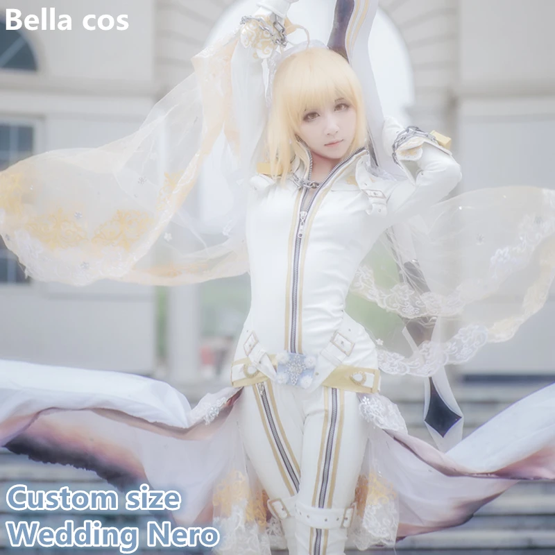 Custom size Anime Fate Grand Order Saber Nero Cosplay Costume White Bride Wedding Dress PU uniform Halloween costumes for women
Custom size Anime Fate Grand Order Saber Nero Cosplay Costume White Bride Wedding Dress PU uniform Halloween costumes for women