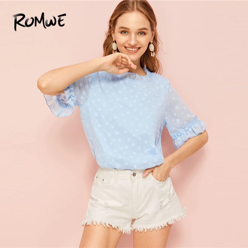 ROMWE Blue Frill Neck Flounce Sleeve Blouse Women Summer 2019 New Stand Collar Short Sleeve Elegant Cute Tops And Blouses
ROMWE Blue Frill Neck Flounce Sleeve Blouse Women Summer 2019 New Stand Collar Short Sleeve Elegant Cute Tops And Blouses