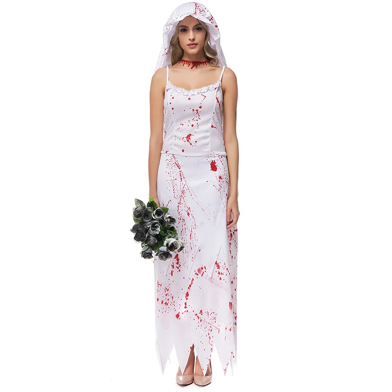 Halloween Purim Costumes for Women White Blood Zombie Corpse Bride Costume Cosplay Dress Horror Scary Clothing for Adult Woman
Halloween Purim Costumes for Women White Blood Zombie Corpse Bride Costume Cosplay Dress Horror Scary Clothing for Adult Woman