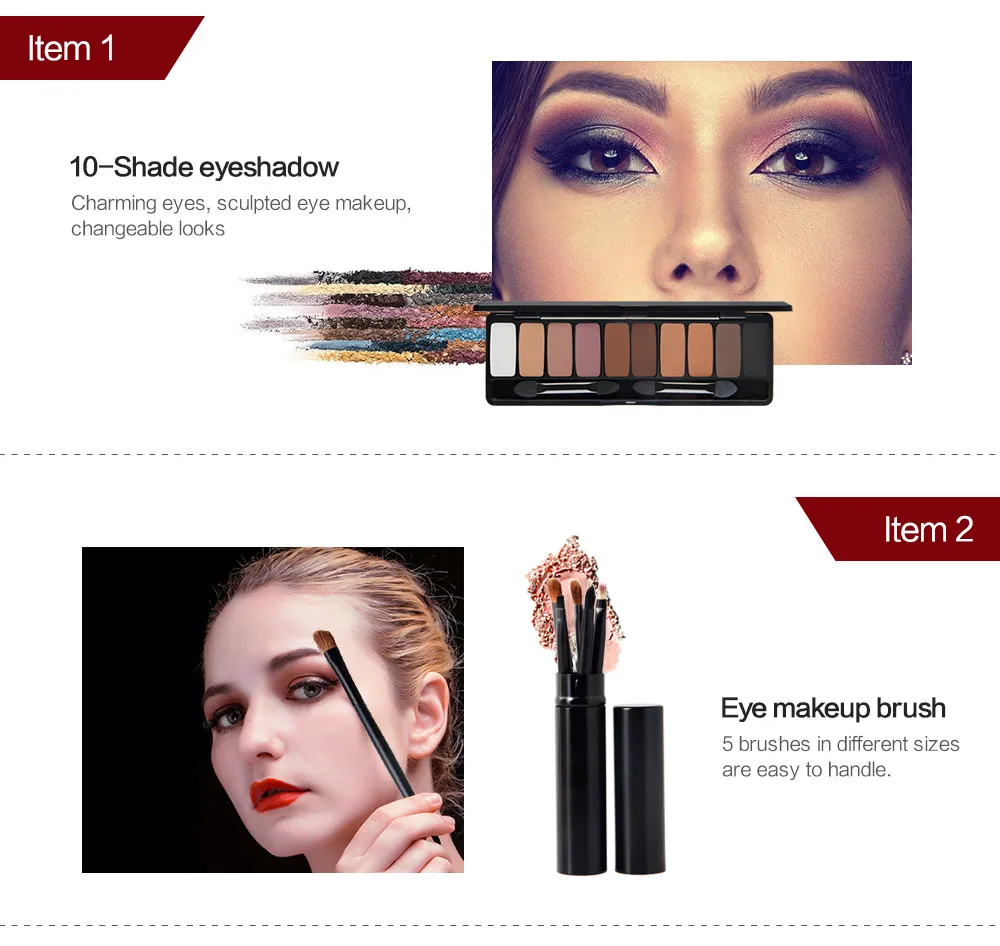 NICEFACE 13Pcs Makeup Set 10 Colors Warm Nude Colors Eyeshadow Black Mascara Eyeliner with Eye Shadow Brush Kit (4)