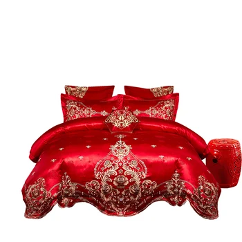 4PCS Luxury Embroidery Wedding bedding sets, Tribute Silk satin cotton Jacquard flat sheet pillow case duvet cover sets red
4PCS Luxury Embroidery Wedding bedding sets, Tribute Silk satin cotton Jacquard flat sheet pillow case duvet cover sets red