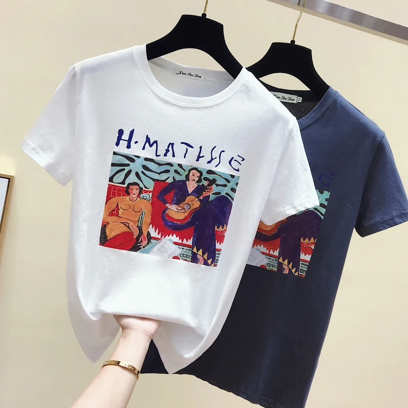 2019 Summer New Women's T-shirt Korean Fashion Casual Oil Painting Printing Slim Fit Female Tshirts O-Neck Short Women Clothes
2019 Summer New Women's T-shirt Korean Fashion Casual Oil Painting Printing Slim Fit Female Tshirts O-Neck Short Women Clothes