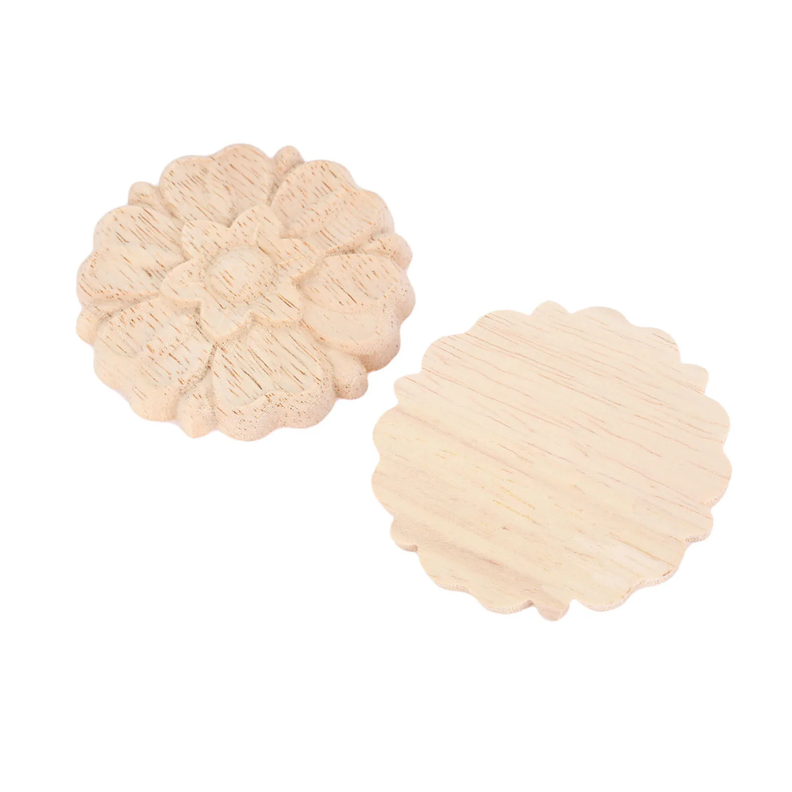 Description Picture 4 of item2Pcs 6cm Round Wood Carving Applique Oak Wood Furniture Decorative Mouldings Decal Cabinet Door Wood Figurine Craft Flower Board