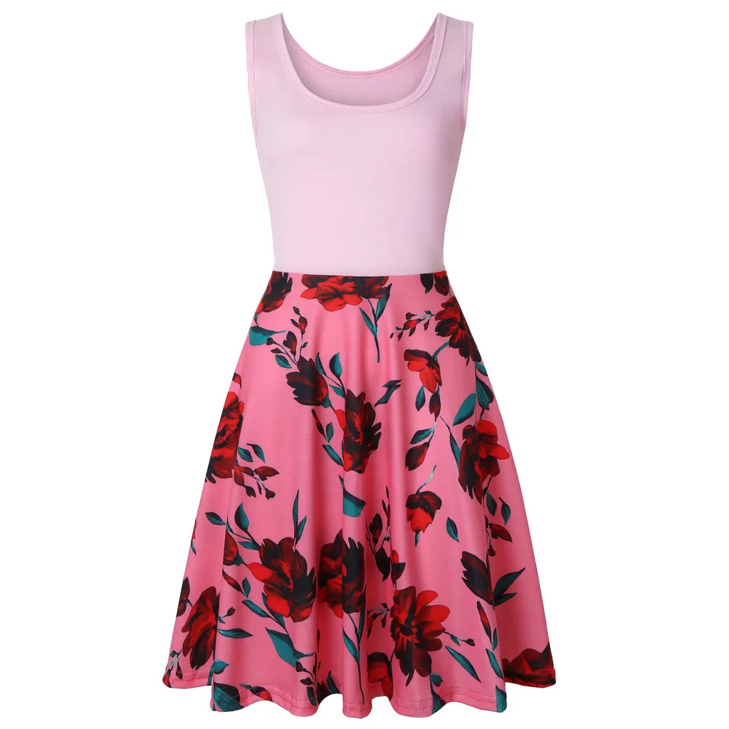 KLV 2019 Women Sleeveless Floral Print Summer Beach A Line Casual Dress Party 2.21 | Женская одежда