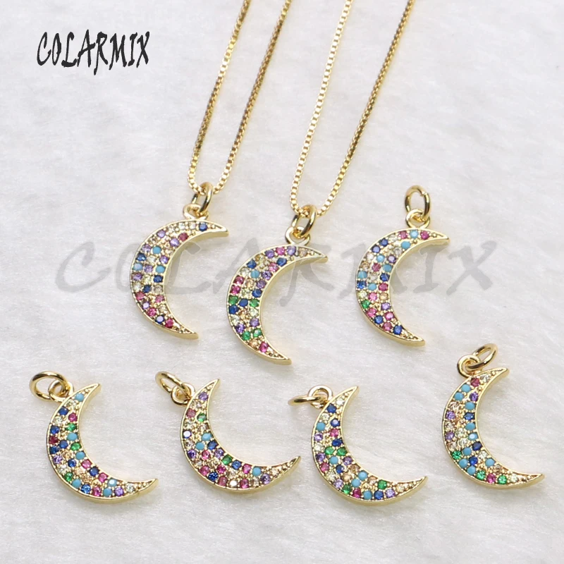 12 Pcs Moon shape zircon pendant necklace wholesale Jewelry Gold color fashion for jewelry gift lady 5457 | Украшения и