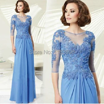 kejiadian Blue long-sleeved gown dresses for weddings
