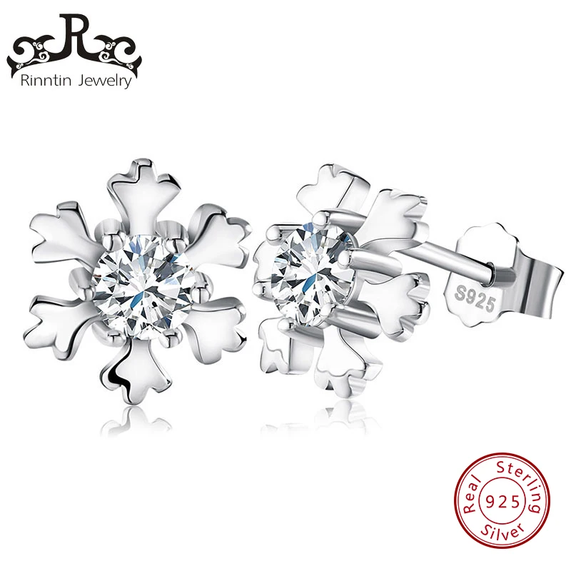 

Rinntin 100% Sterling Silver Snowflake Stud Earrings with Shiny AAA Cubic Zircon Romantic Party Earring Jewelry for Women TSE12