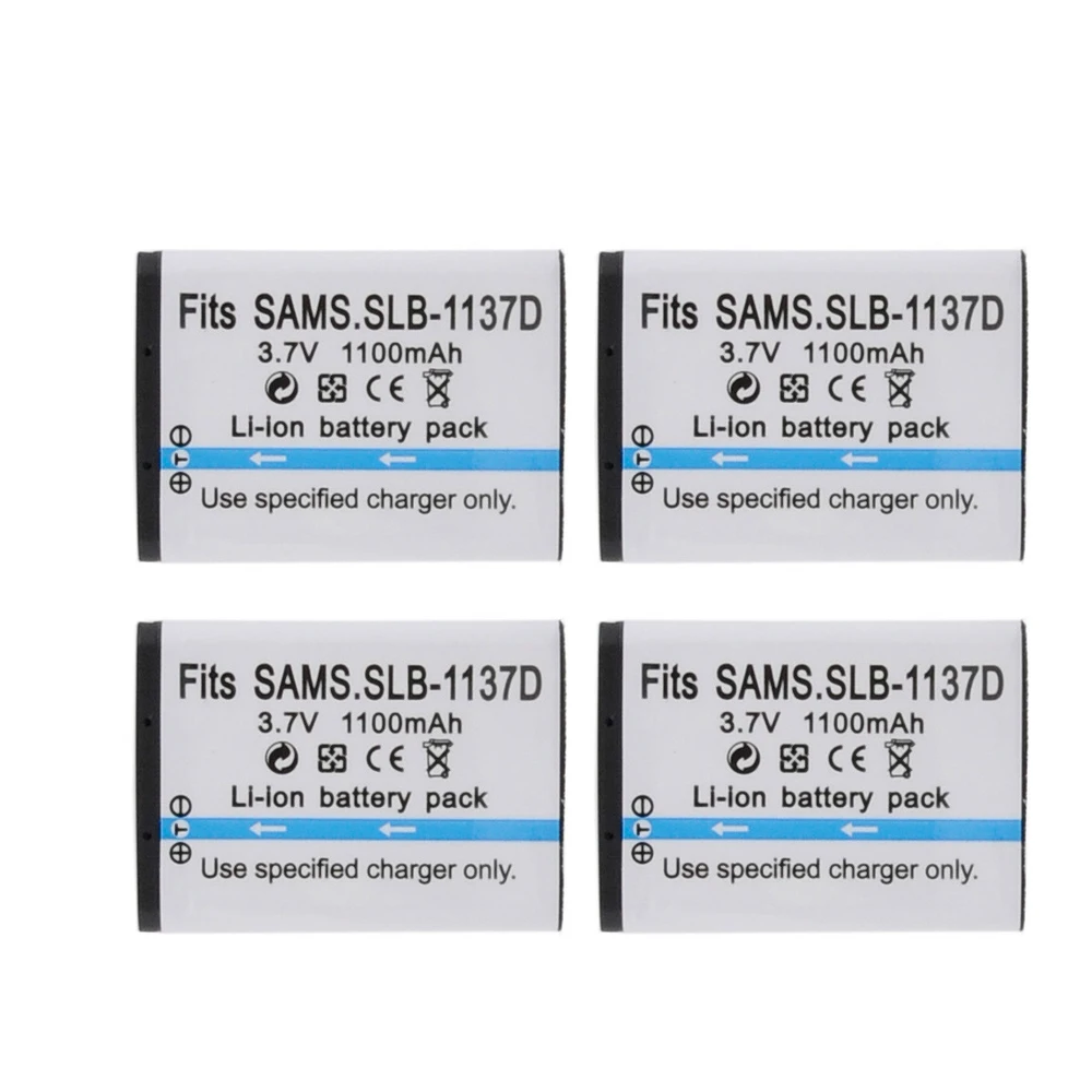 

4Pcs/lot Rechargerable 1100mAh SLB-1137D SLB 1137D Camera Battery For SAMSUNG TL34HD NV106 HD i85 i100 NV103 NV30