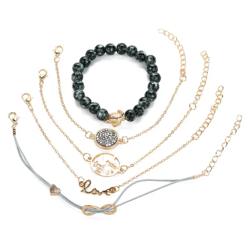 5Pcs/lot Bohemian Map Heart Turtle Charm Bracelets Set Bangles for Women Multilayer Crystal Beads Chain Bracelet Gift
5Pcs/lot Bohemian Map Heart Turtle Charm Bracelets Set Bangles for Women Multilayer Crystal Beads Chain Bracelet Gift