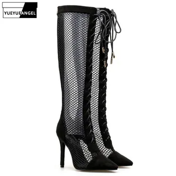 Hollow Out Womens Summer Long Boots Sexy Lace Up Block High Heels Sandals Pointed Toe Black Mesh Shoes Woman Sandalias Mujer
Hollow Out Womens Summer Long Boots Sexy Lace Up Block High Heels Sandals Pointed Toe Black Mesh Shoes Woman Sandalias Mujer