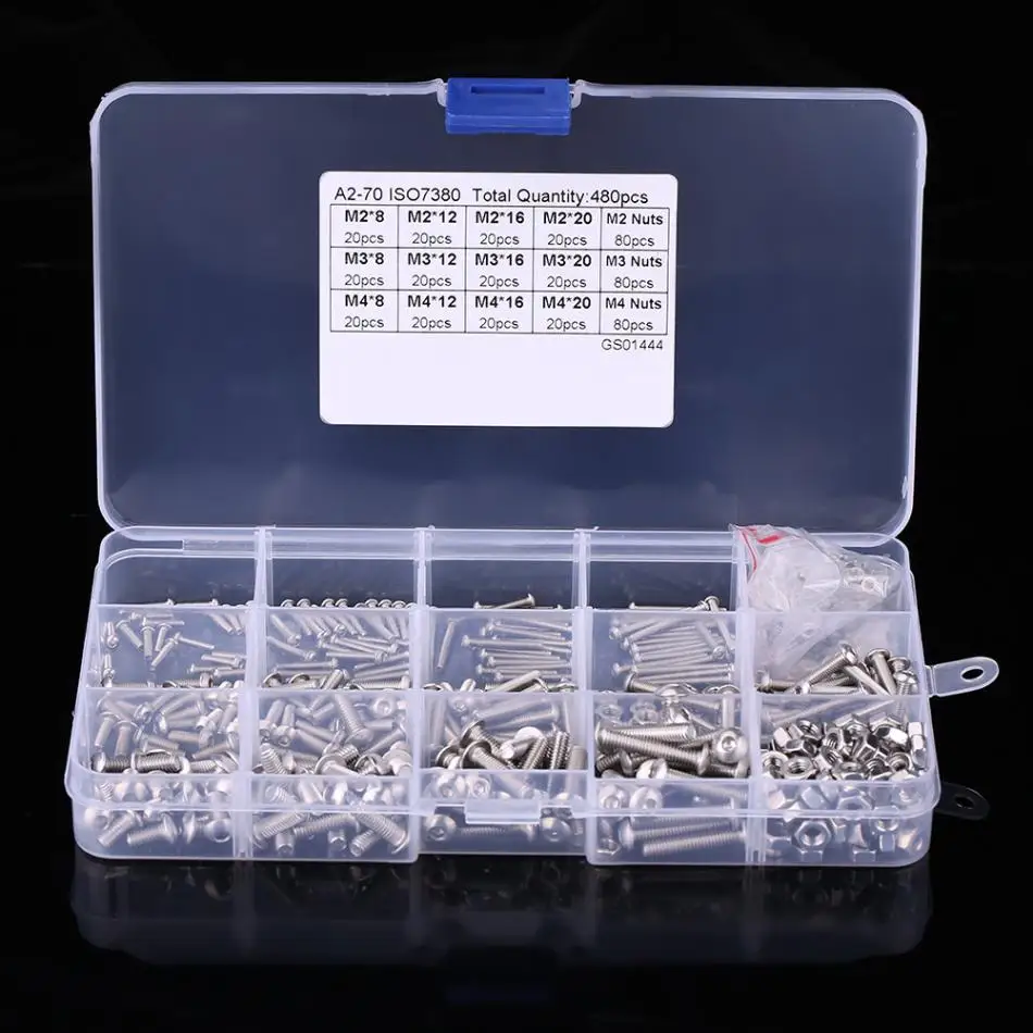 480pcs SS304 Stainless Steel M2 M3 M4 Screws Nuts Kit Hex Socket Button Head Screws Bolts Assrotment Set Fastener Hardware
480pcs SS304 Stainless Steel M2 M3 M4 Screws Nuts Kit Hex Socket Button Head Screws Bolts Assrotment Set Fastener Hardware