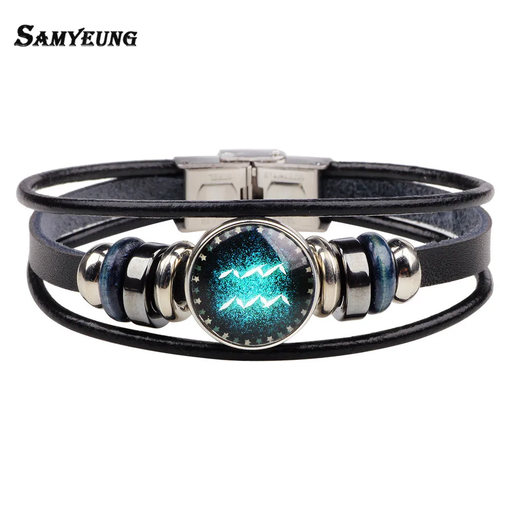 Samyeung Charm Constellation DIY Crystal Bracelets Men Bangle Leather Braclet Woman Braslet Man Pulseira Masculina 22CM
Samyeung Charm Constellation DIY Crystal Bracelets Men Bangle Leather Braclet Woman Braslet Man Pulseira Masculina 22CM