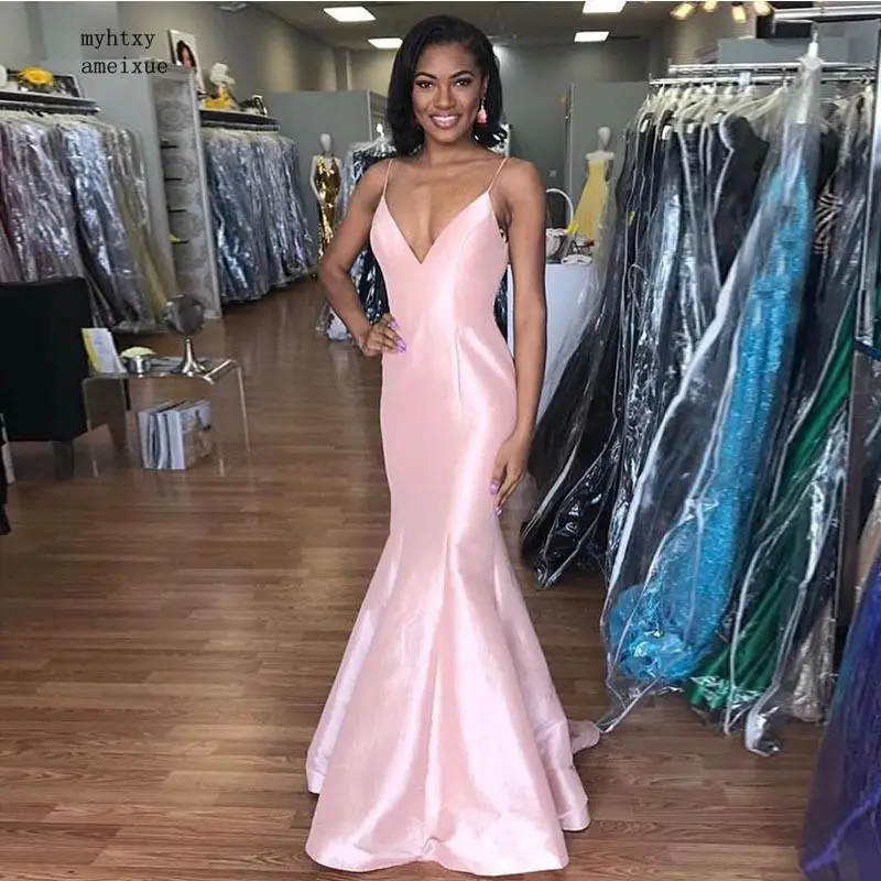 Simple Pink Long Vestido De Noite Spaghetti Straps Full Length Mermaid Style Cheap Evening Dresses For Women Formal Party | Свадьбы и