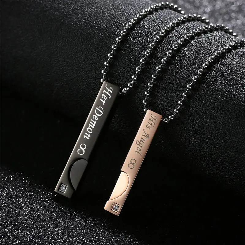 V.Ya "His Angel & Her Demon,Beauty & Beast,His King & His Queen"Love Heart Couple Necklaces Stainless Steel Women Gifts Dropship 21
